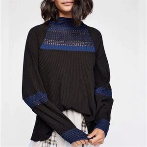 Free People thermal  with Navy Knit Accents long sleeve pullover size S